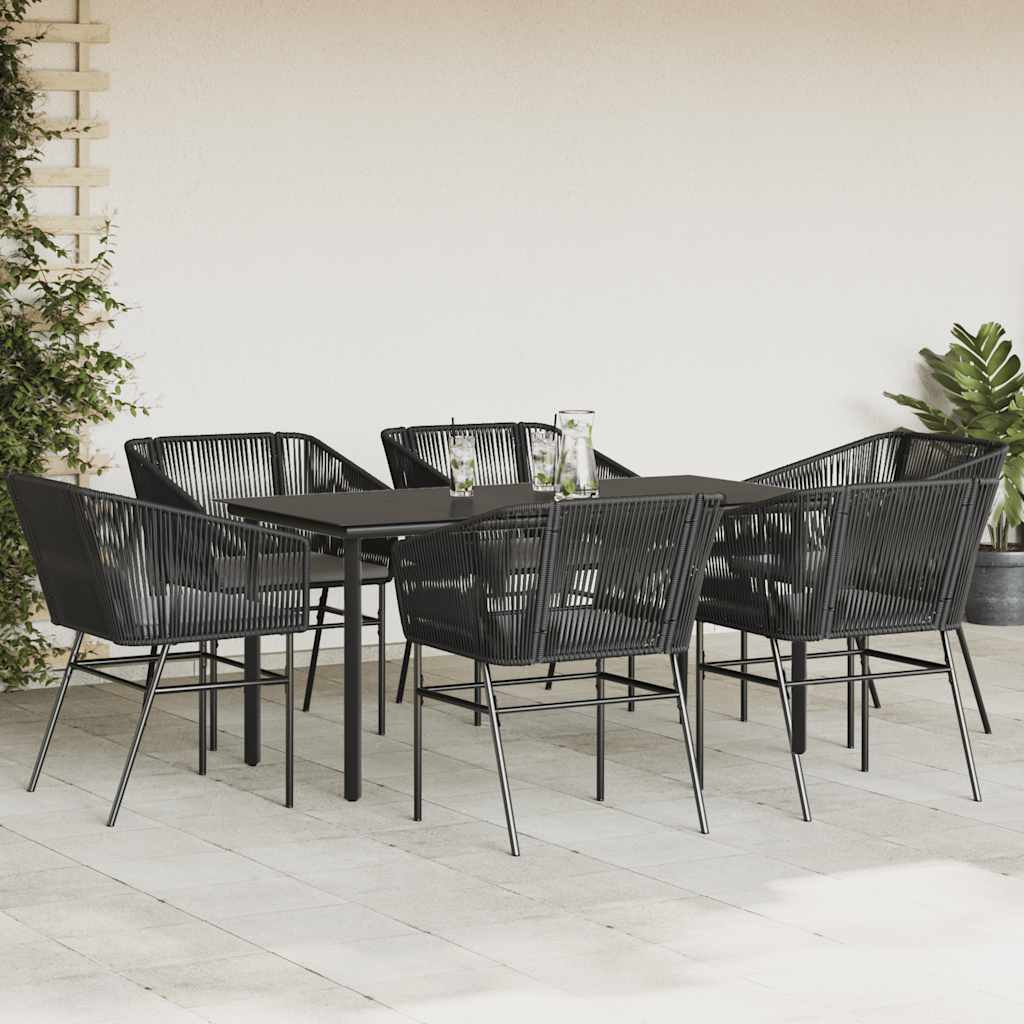 vidaXL 7-delige Tuinset met kussens poly rattan glas zwart