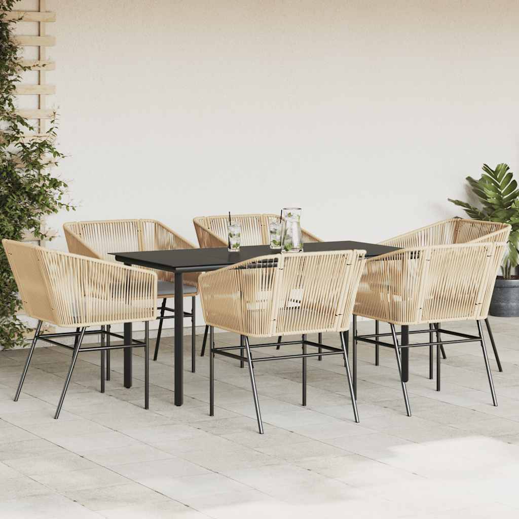 vidaXL 7-delige Tuinset met kussens poly rattan glas bruin