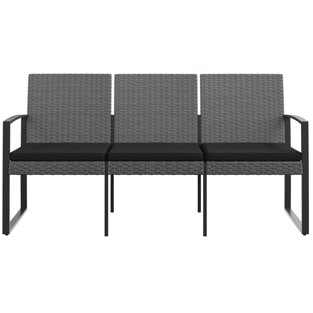 vidaXL Tuinbank 3-zits met kussens polypropeen rattan donkergrijs