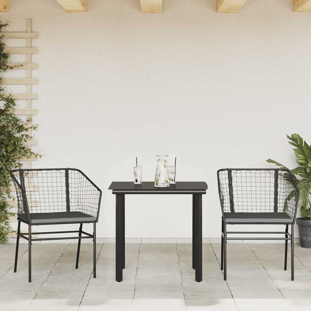 vidaXL 3-delige Tuinset met kussens poly rattan glas zwart
