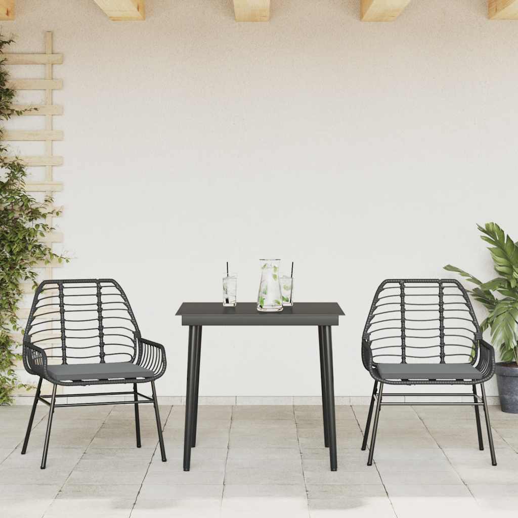 vidaXL 3-delige Tuinset met kussens poly rattan glas zwart