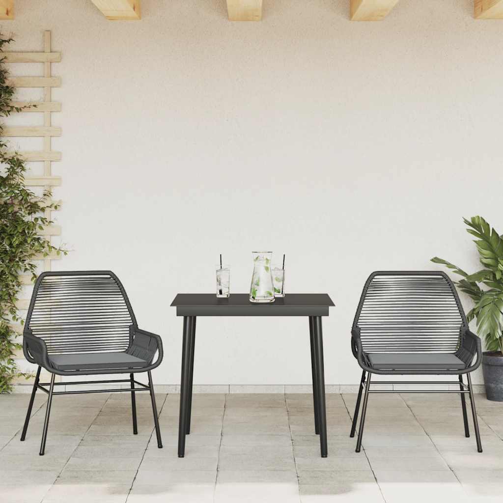 vidaXL 3-delige Tuinset met kussens poly rattan glas zwart