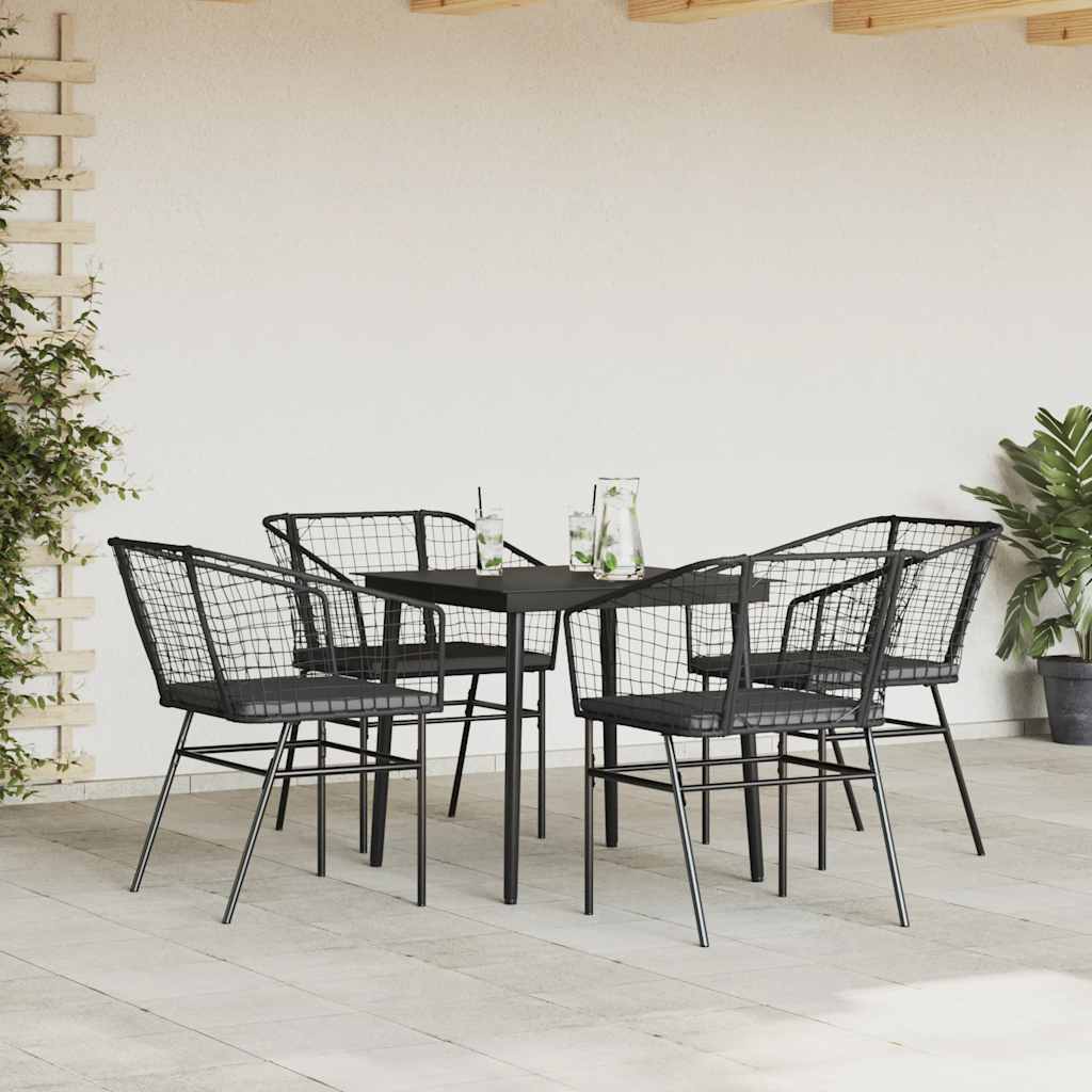 vidaXL 5-delige Tuinset met kussens poly rattan glas zwart