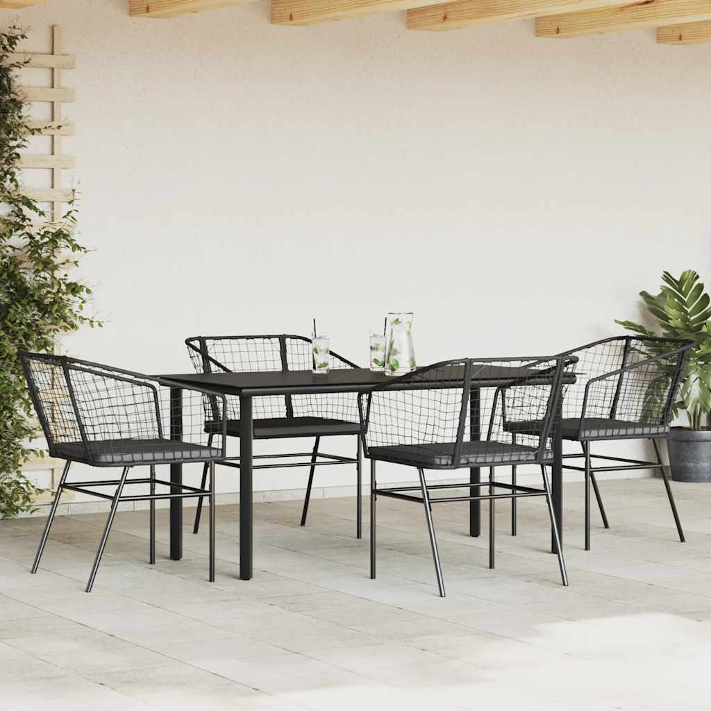 vidaXL 5-delige Tuinset met kussens poly rattan glas zwart