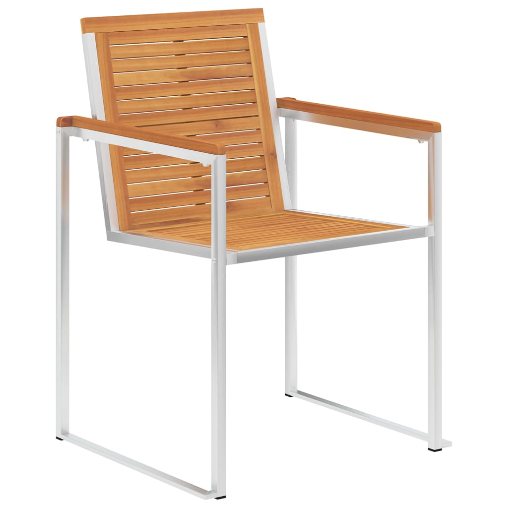 vidaXL Tuinstoelen 4 st massief acaciahout en roestvrij staal
