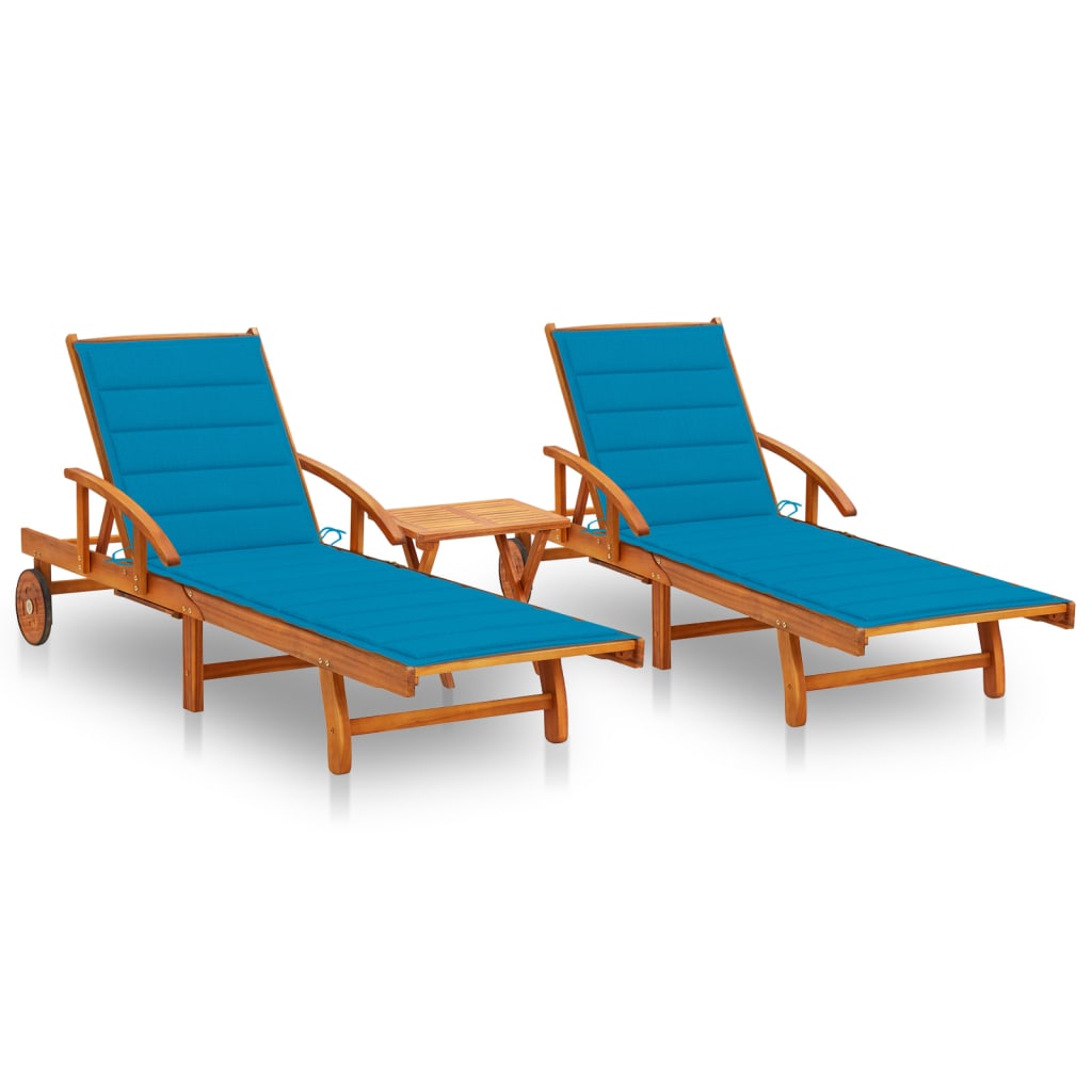 VidaXL Ligstoelen 2 st met tafel en kussens massief acaciahout