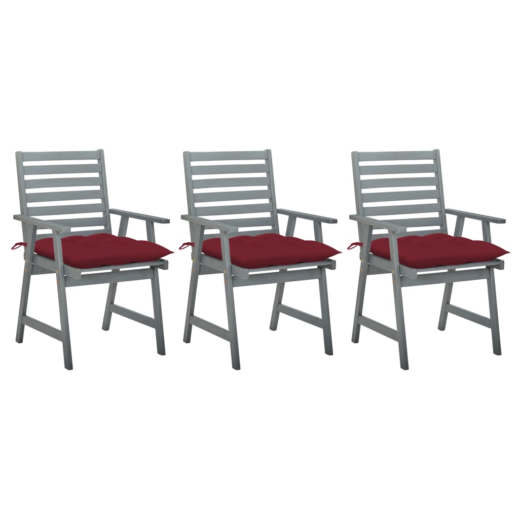 VidaXL Tuinstoelen 3 st met kussens massief acaciahout
