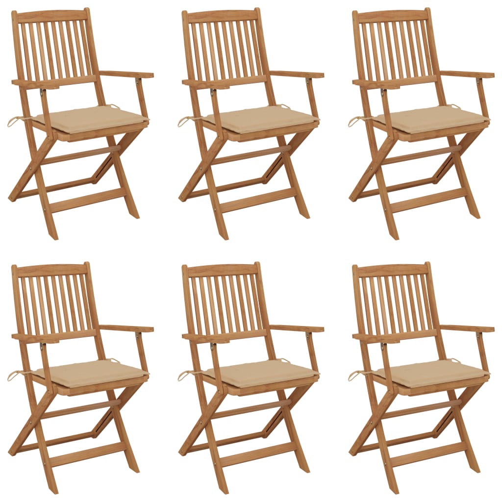 VidaXL Tuinstoelen 6 st inklapbaar met kussens massief acaciahout
