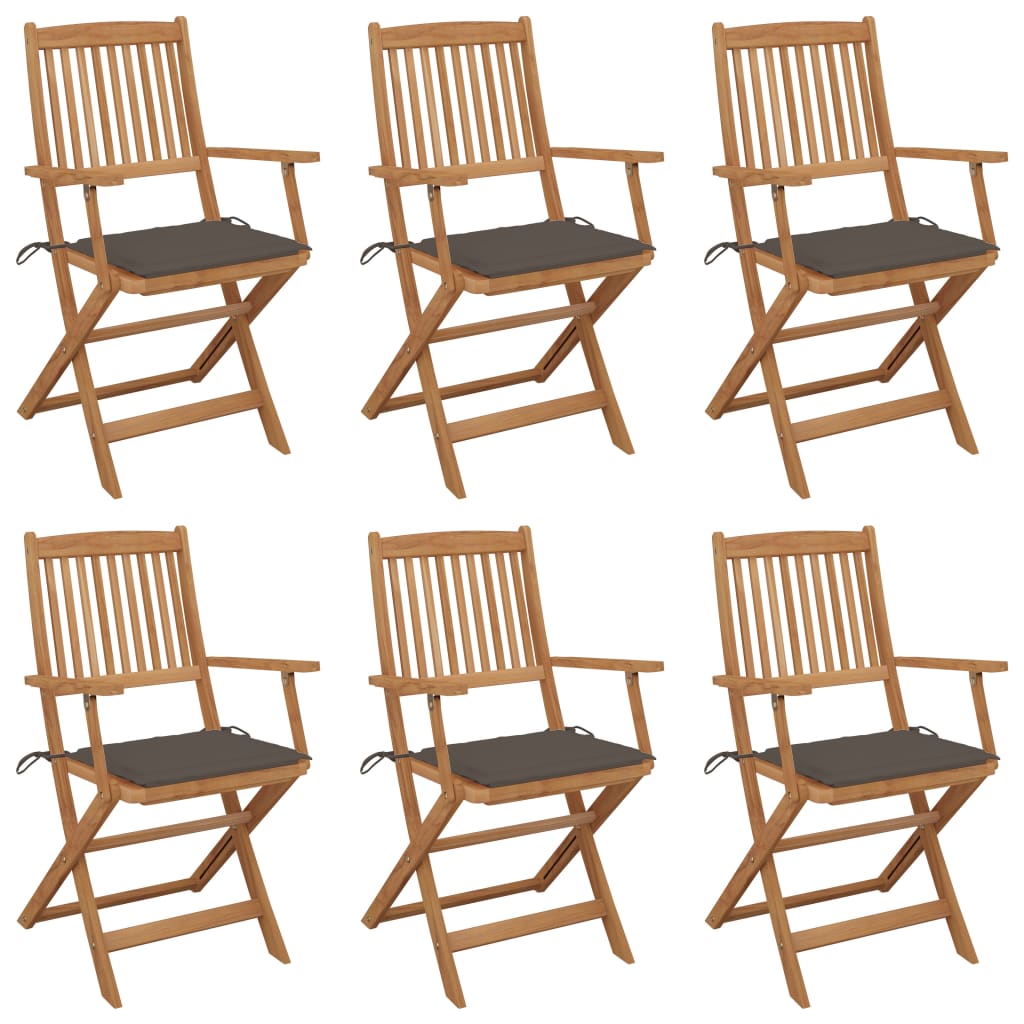 VidaXL Tuinstoelen 6 st inklapbaar met kussens massief acaciahout