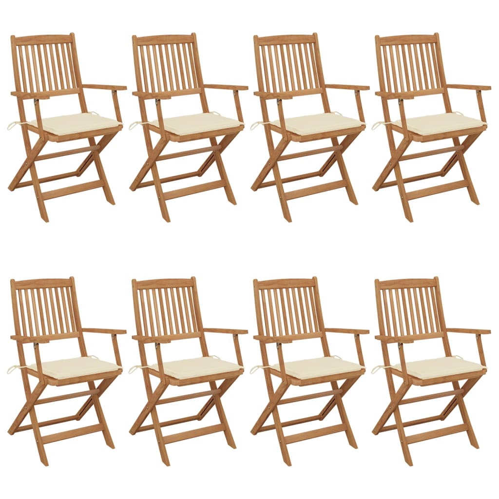 VidaXL Tuinstoelen 8 st inklapbaar met kussens massief acaciahout