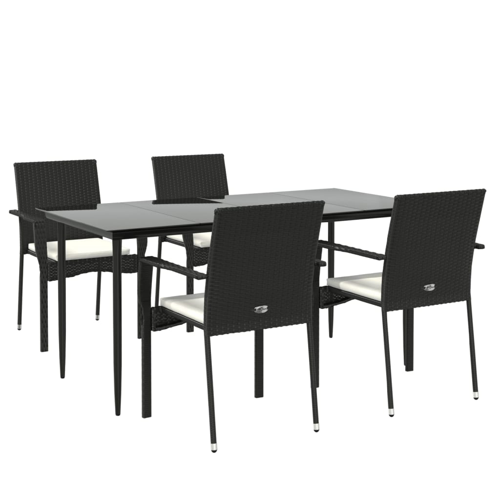 vidaXL 5-delige Tuinset met kussens poly rattan zwart