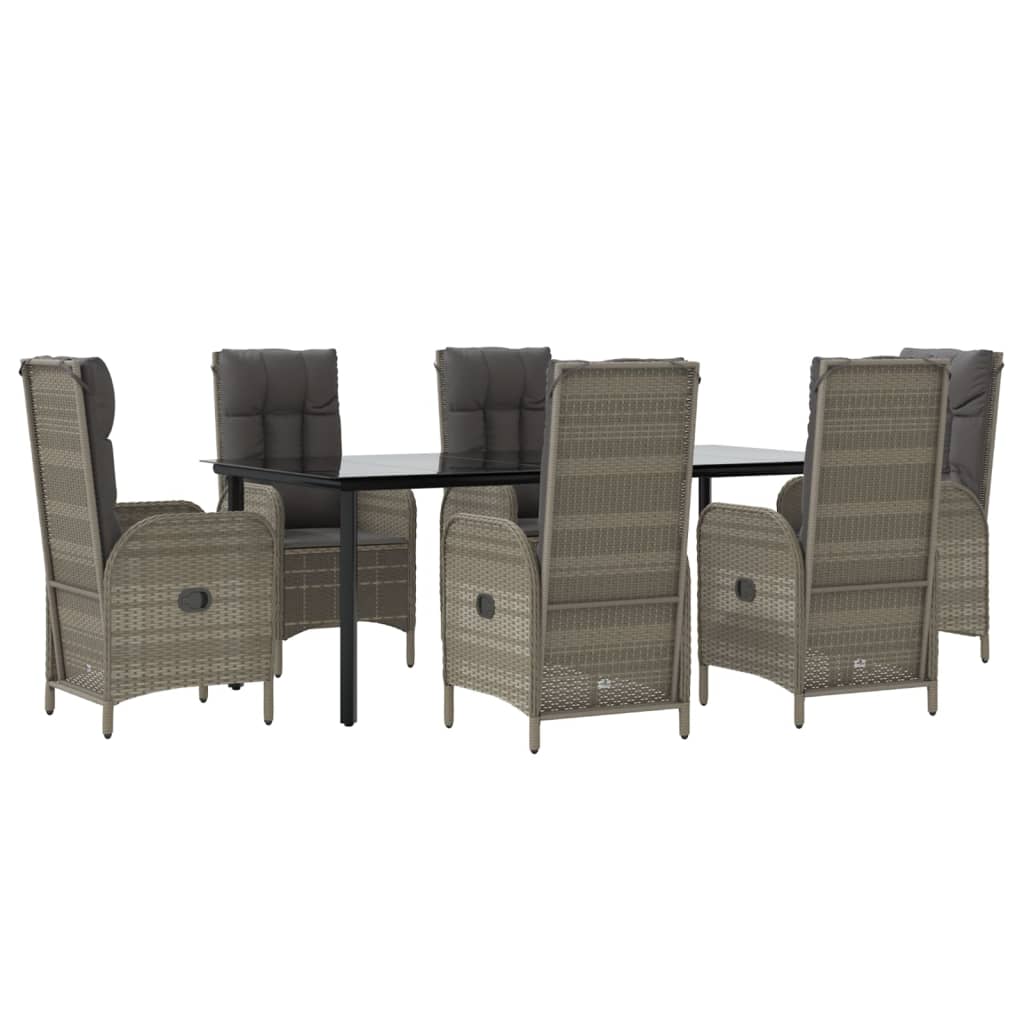 vidaXL 7-delige Tuinset met kussens poly rattan zwart en grijs