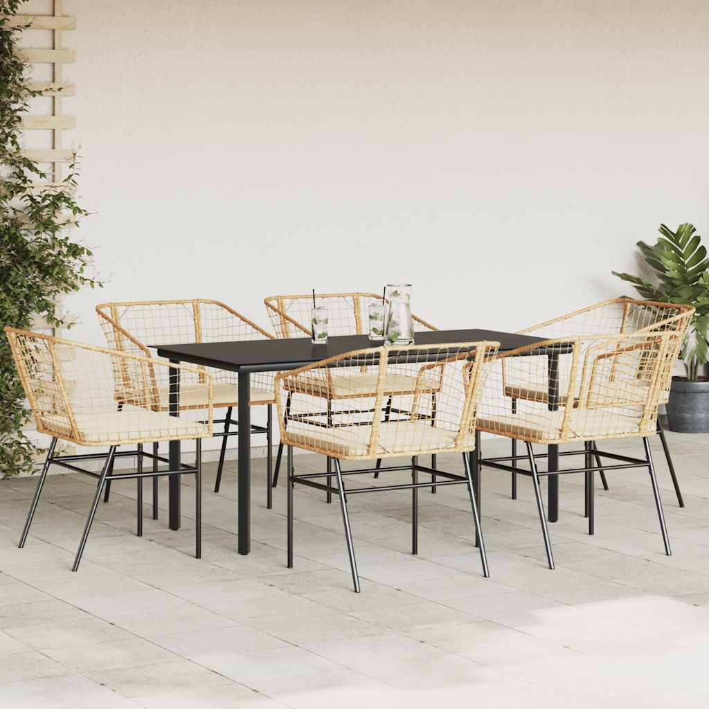 vidaXL 7-delige Tuinset met kussens poly rattan glas bruin