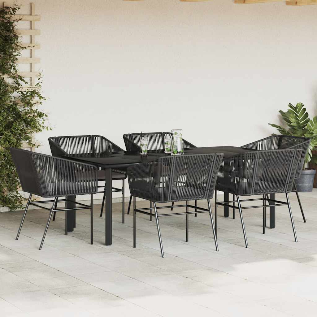 vidaXL 7-delige Tuinset met kussens poly rattan glas zwart