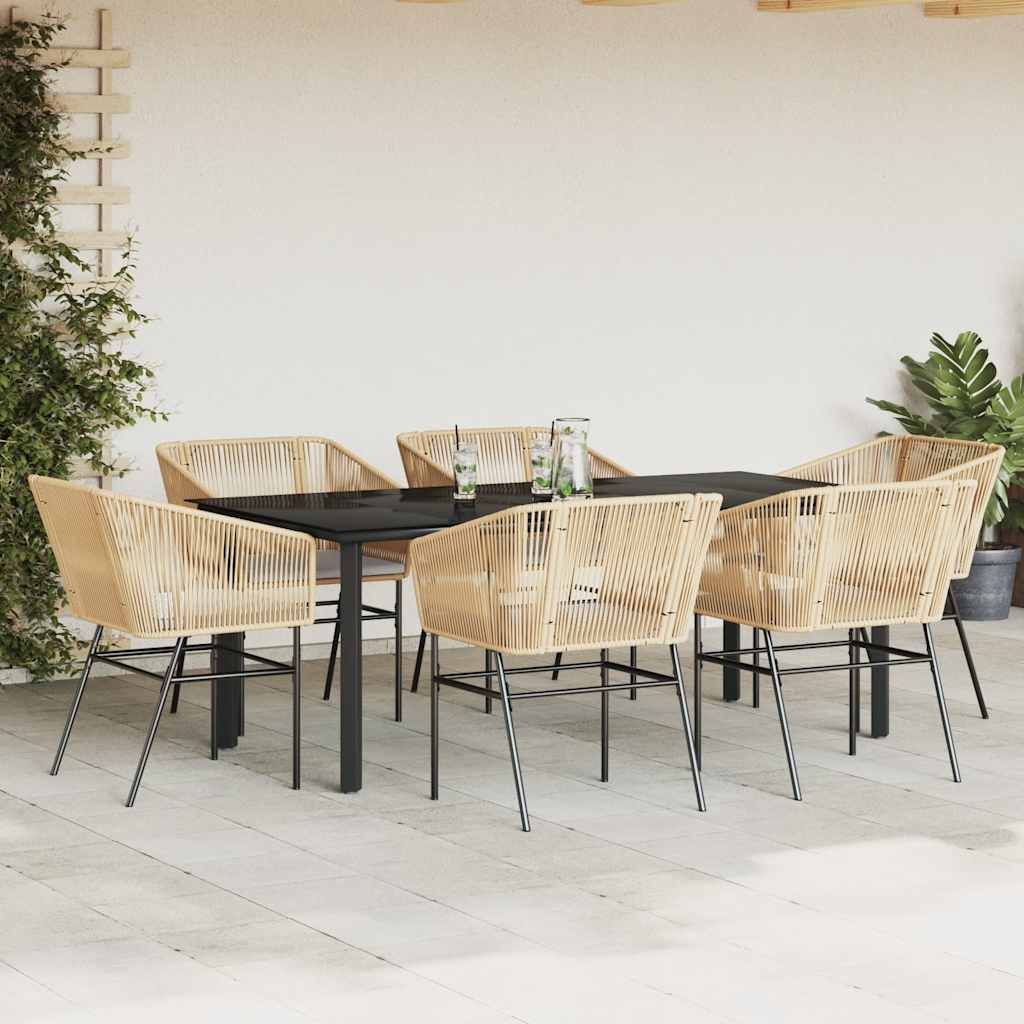 vidaXL 7-delige Tuinset met kussens poly rattan glas bruin