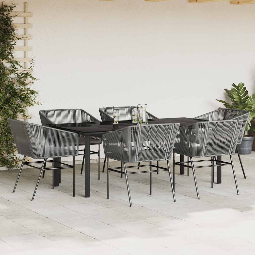 vidaXL 7-delige Tuinset met kussens poly rattan glas grijs
