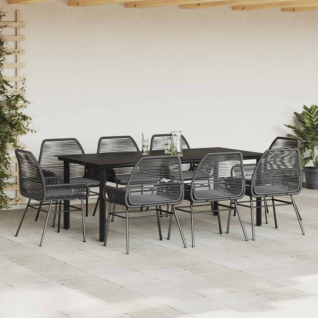 vidaXL 9-delige Tuinset met kussens poly rattan glas zwart