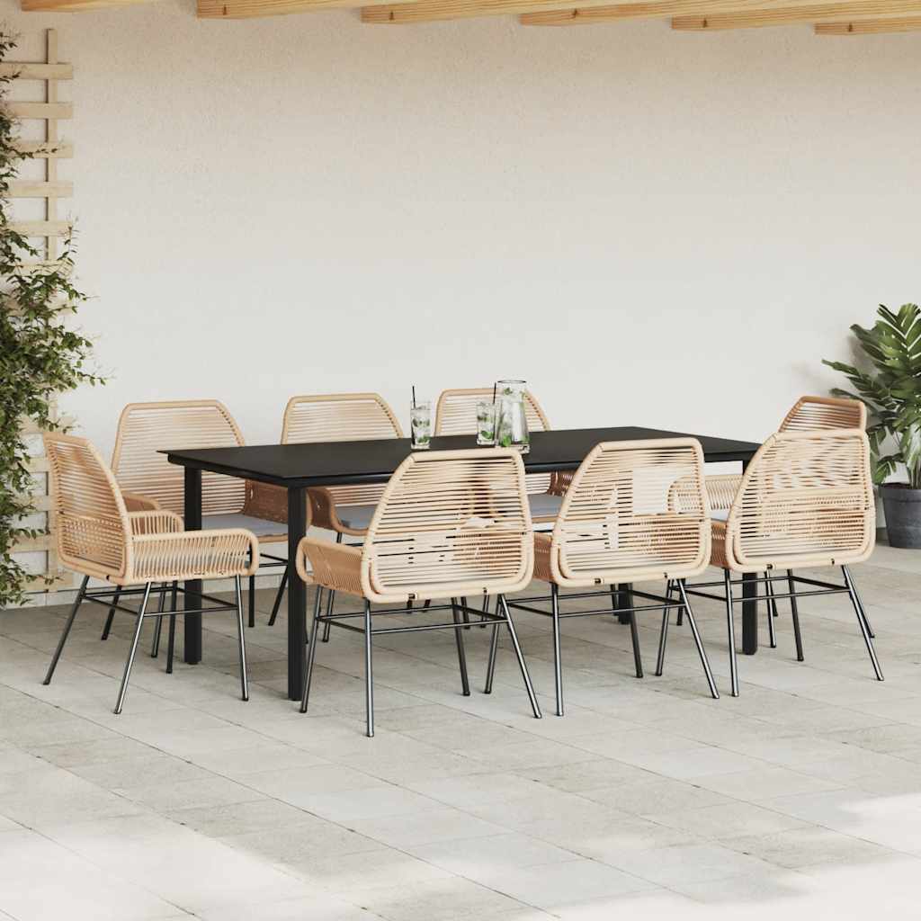 vidaXL 9-delige Tuinset met kussens poly rattan glas bruin