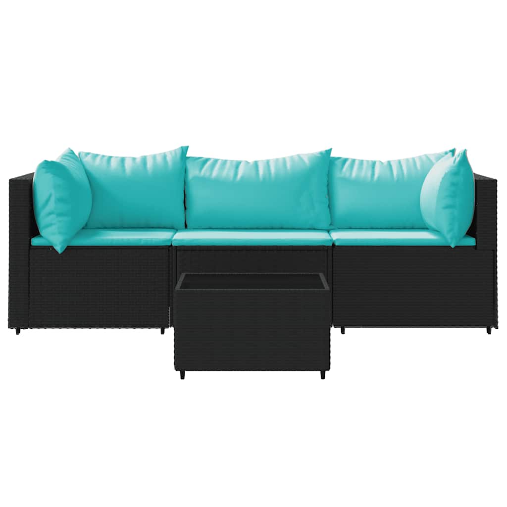 vidaXL 4-delige Loungeset met kussens poly rattan zwart