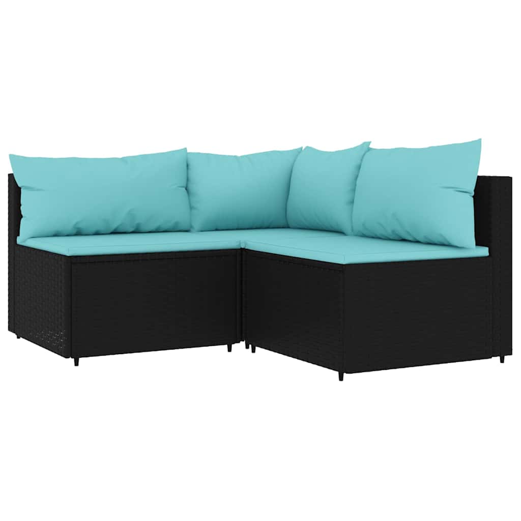 vidaXL 4-delige Loungeset met kussens poly rattan zwart