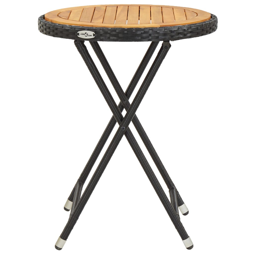 vidaXL Theetafel 60 cm poly rattan en massief acaciahout zwart