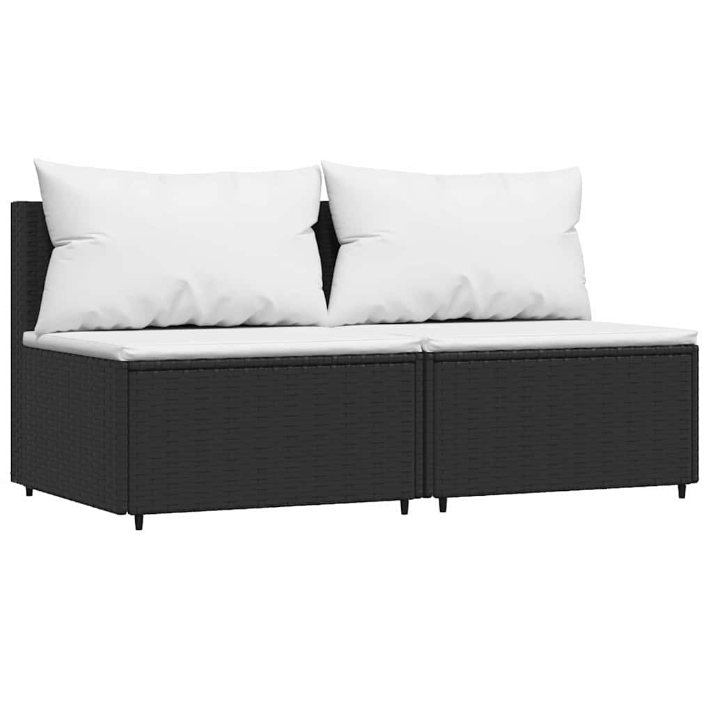 vidaXL 3-delige Loungeset met kussens poly rattan zwart