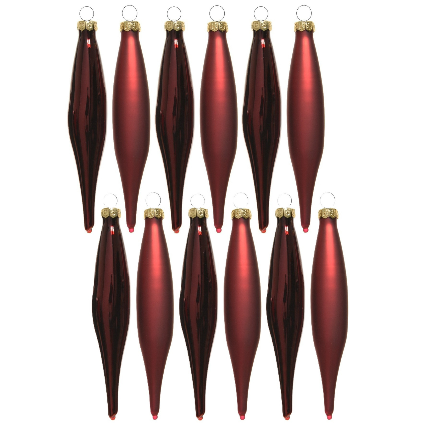 Decoris kerstbal pegels - 12x - donkerrood - D15 cm - glas - kersthangers - ijspegels -