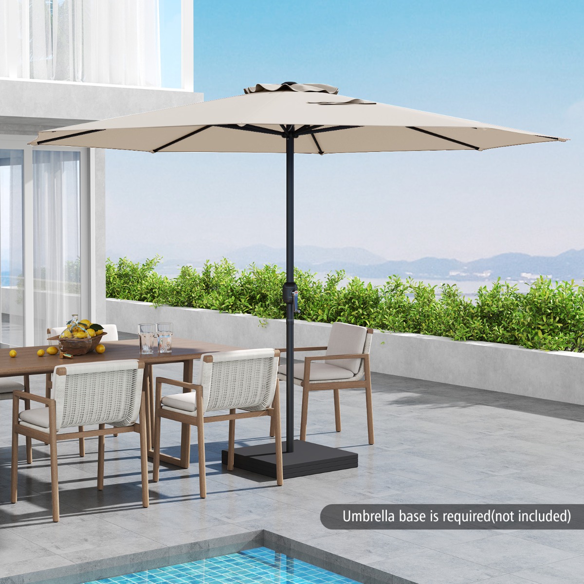 Costway 360 cm Terrasparasol met 8 Stabiele Ribben Grote Tafelparasol met Zonbestendig Doek Marktscherm Parasol voor Tuin Zwembad