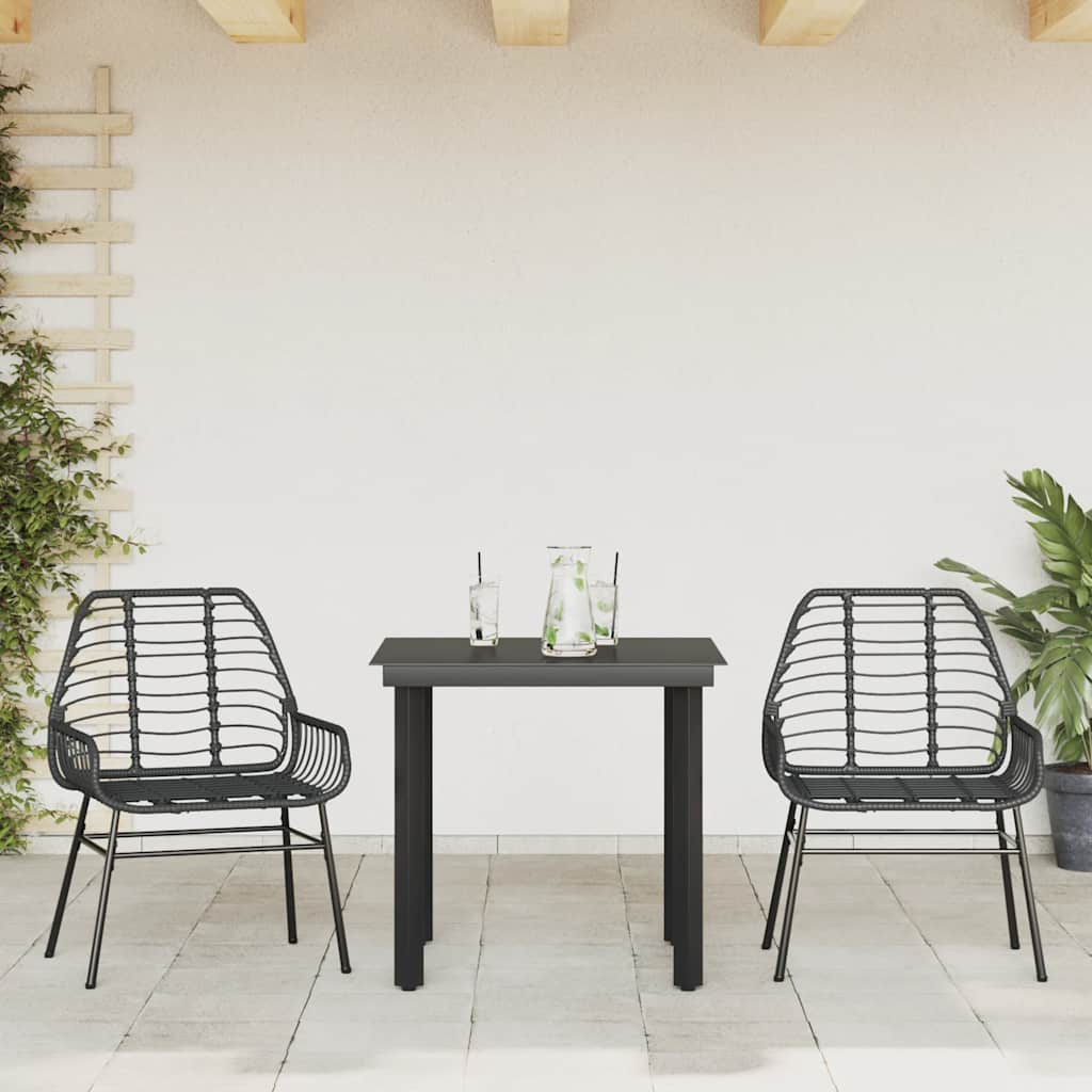 vidaXL 3-delige Tuinset poly rattan glas zwart