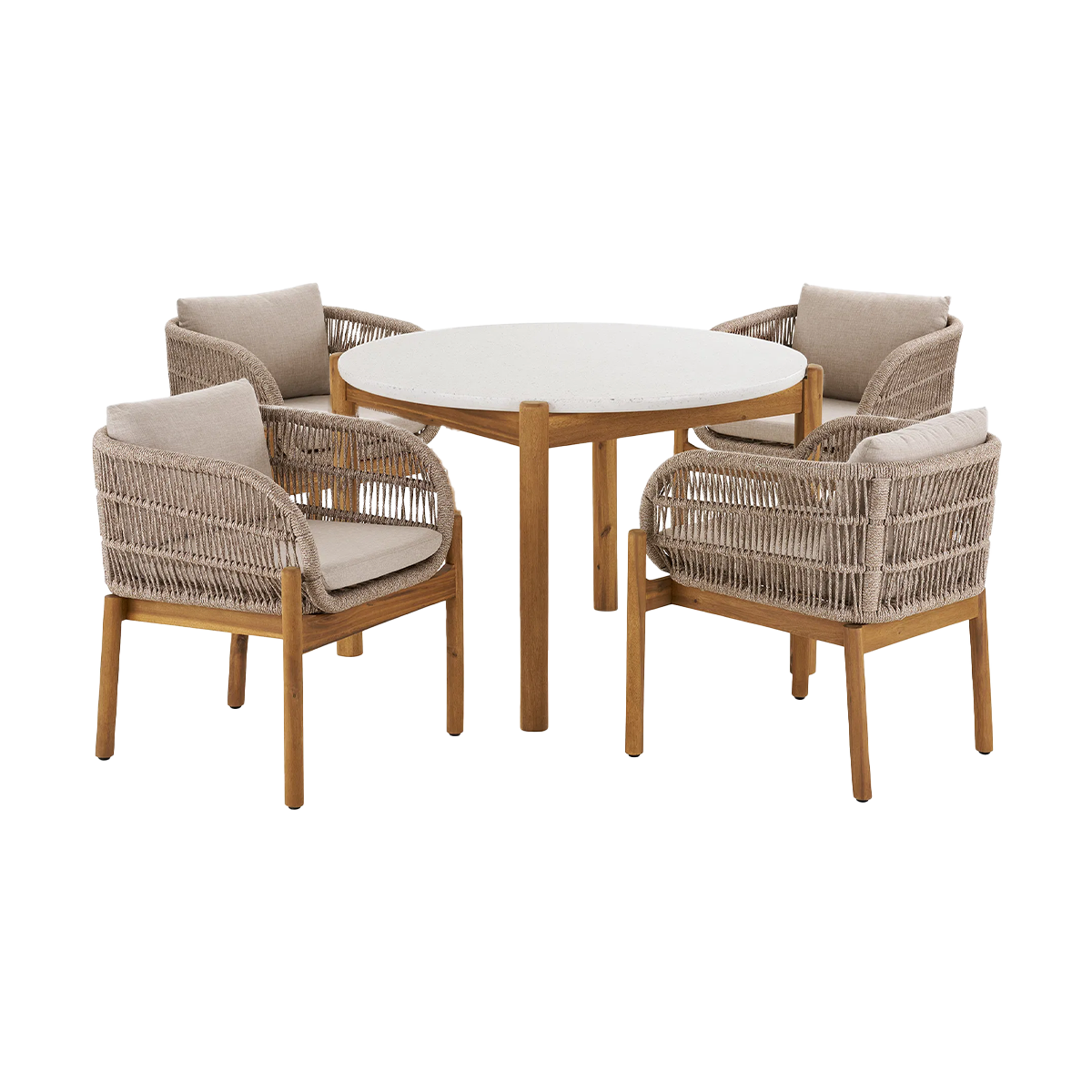 Artichok Teresa houten tuinset beige 5delig - vier stoelen en een eettafel - met zitkussens
