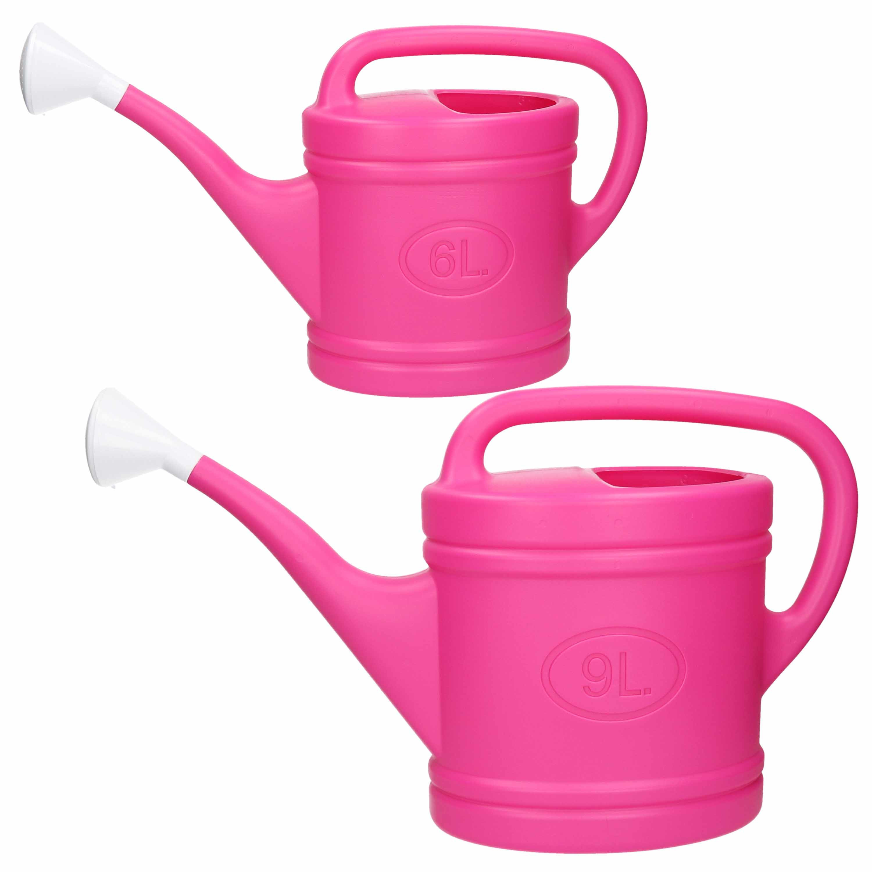 Forte Plastics Tuin water gieters set 2x stuks van 6 en 9 liter inhoud roze -
