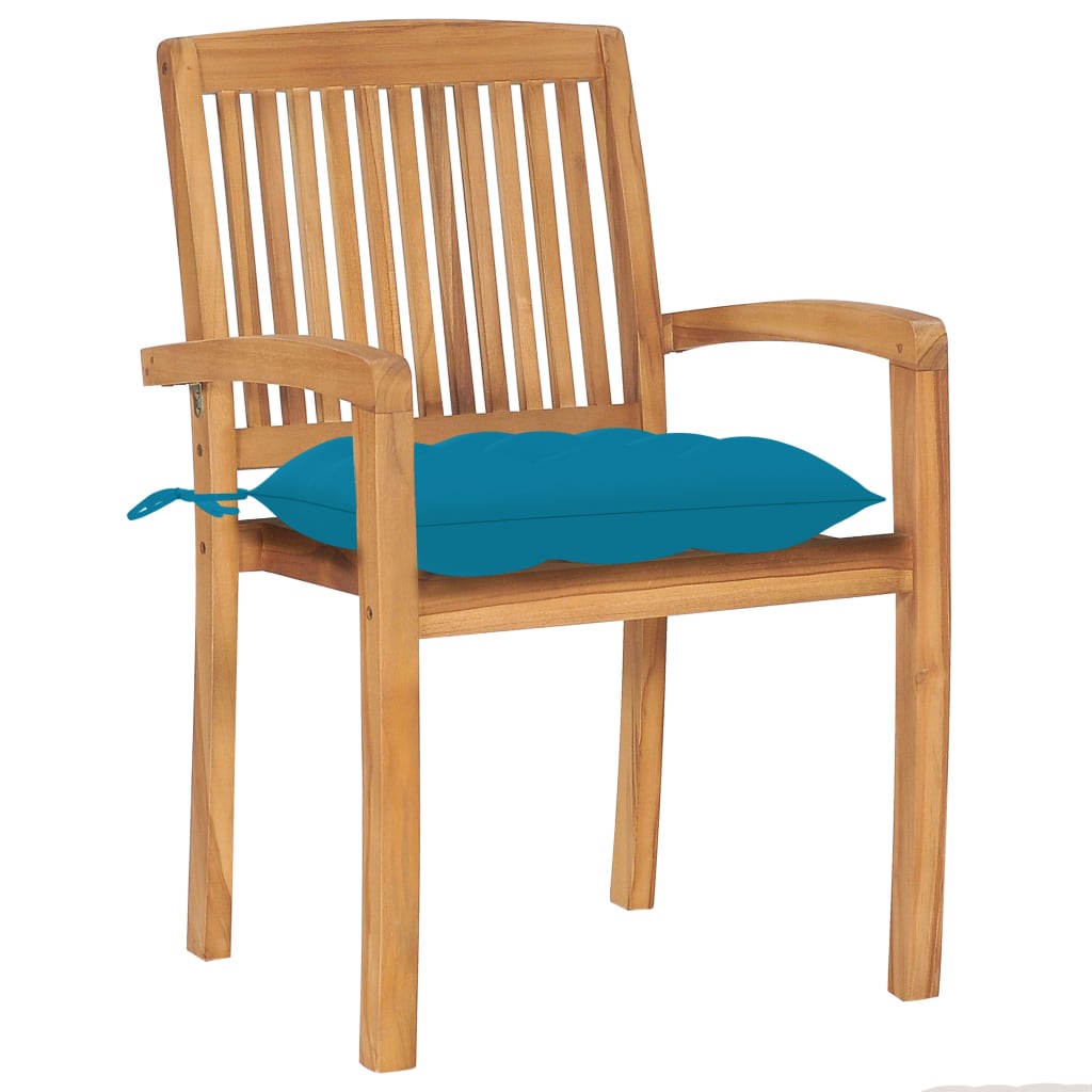 vidaXL Tuinstoelen 2 st met lichtblauwe kussens massief teakhout