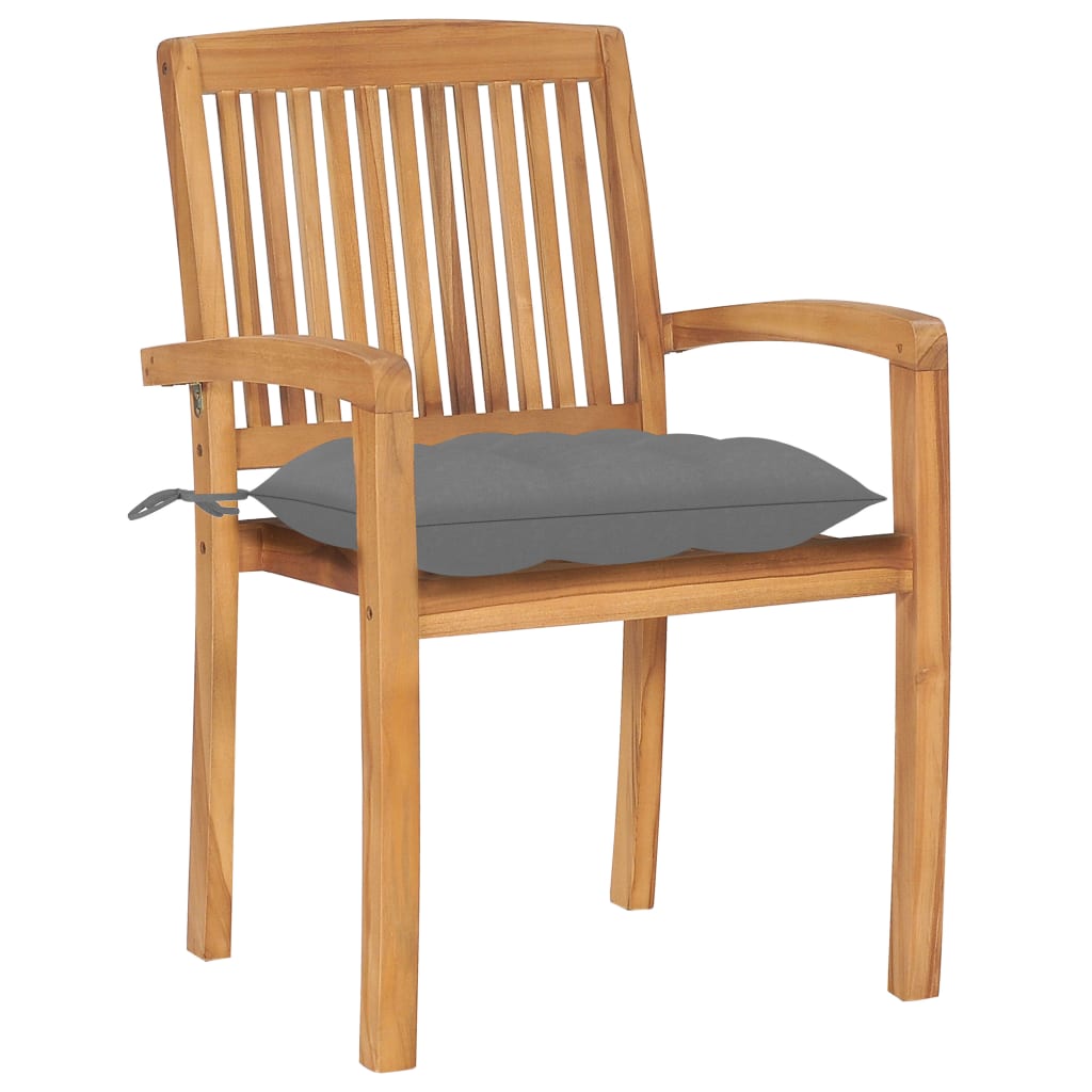 vidaXL Tuinstoelen 2 st met grijze kussens massief teakhout