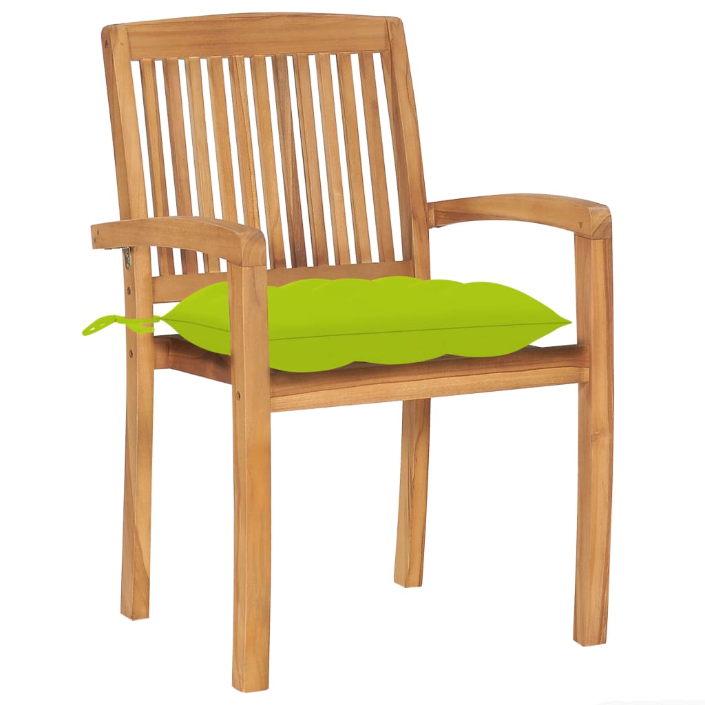 vidaXL Tuinstoelen 2 st met heldergroene kussens massief teakhout