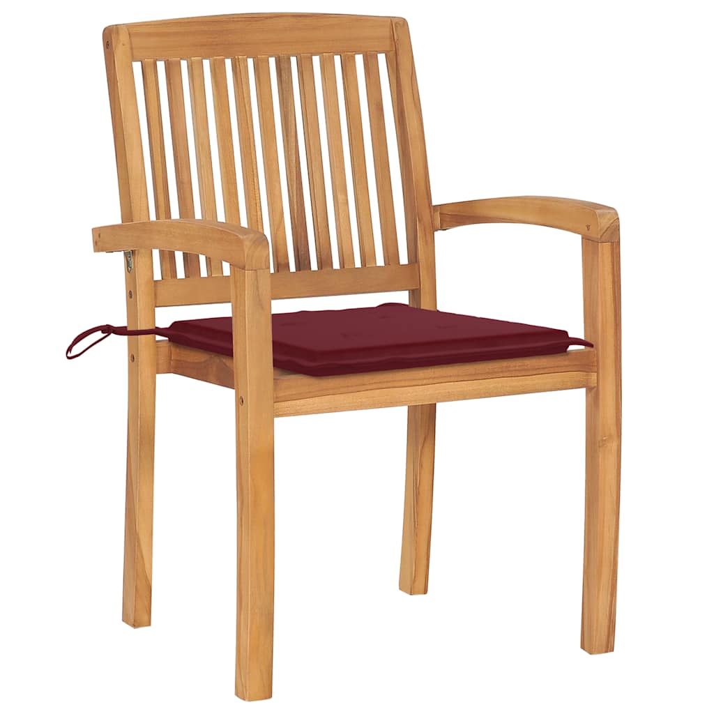 vidaXL Tuinstoelen 2 st met wijnrode kussens massief teakhout
