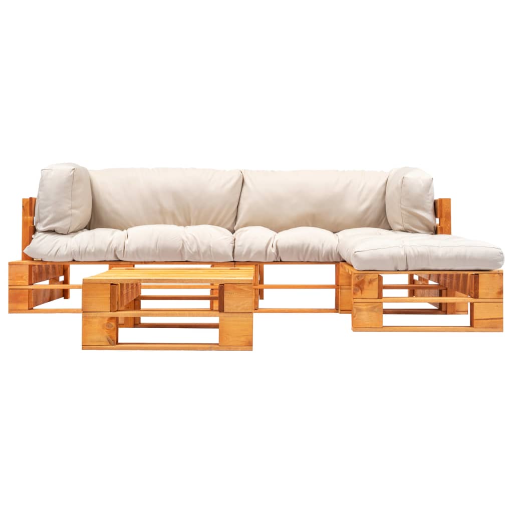 vidaXL 4-delige Loungeset pallet met zandkleurige kussens hout
