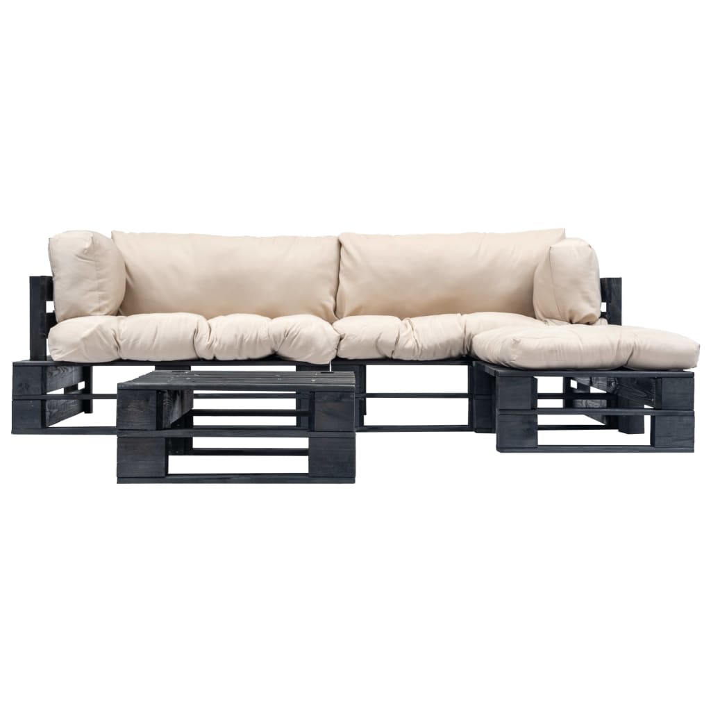 vidaXL 4-delige Loungeset pallet met zandkleurige kussens hout