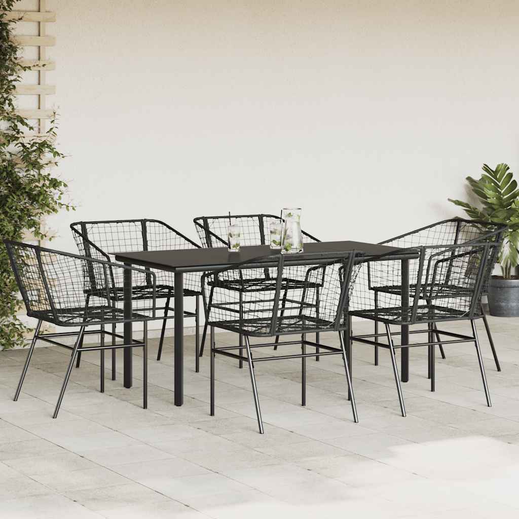 vidaXL 7-delige Tuinset poly rattan glas zwart
