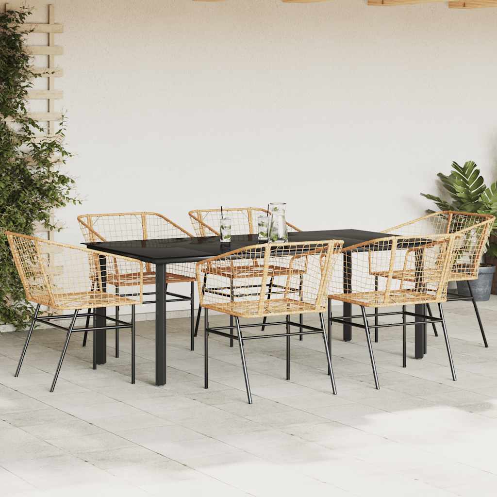 vidaXL 7-delige Tuinset poly rattan glas bruin