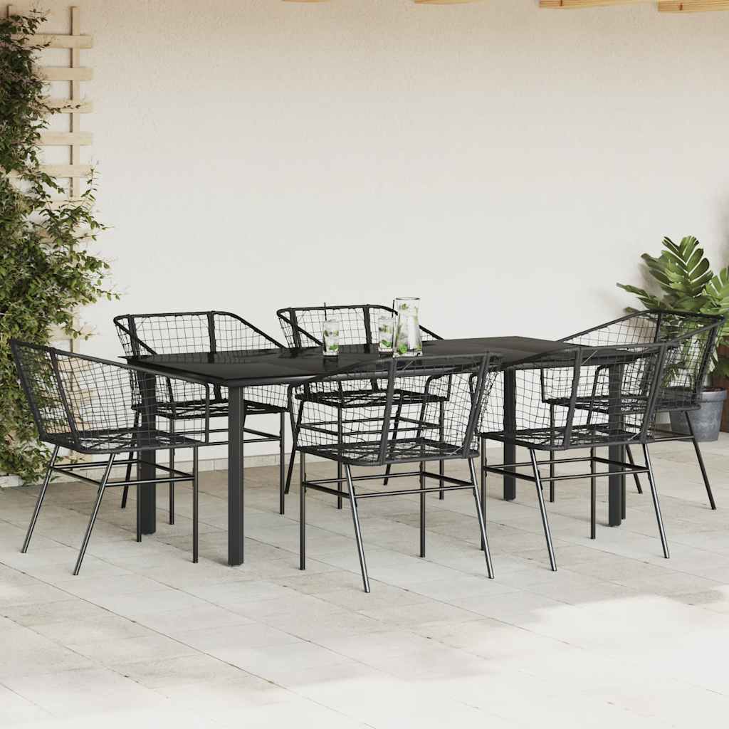 vidaXL 7-delige Tuinset poly rattan glas zwart