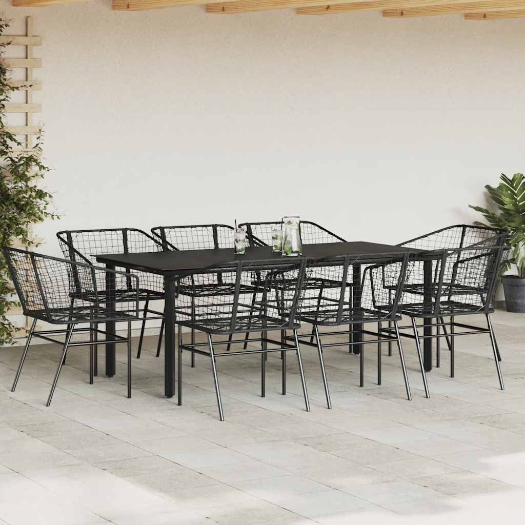 vidaXL 9-delige Tuinset poly rattan glas zwart