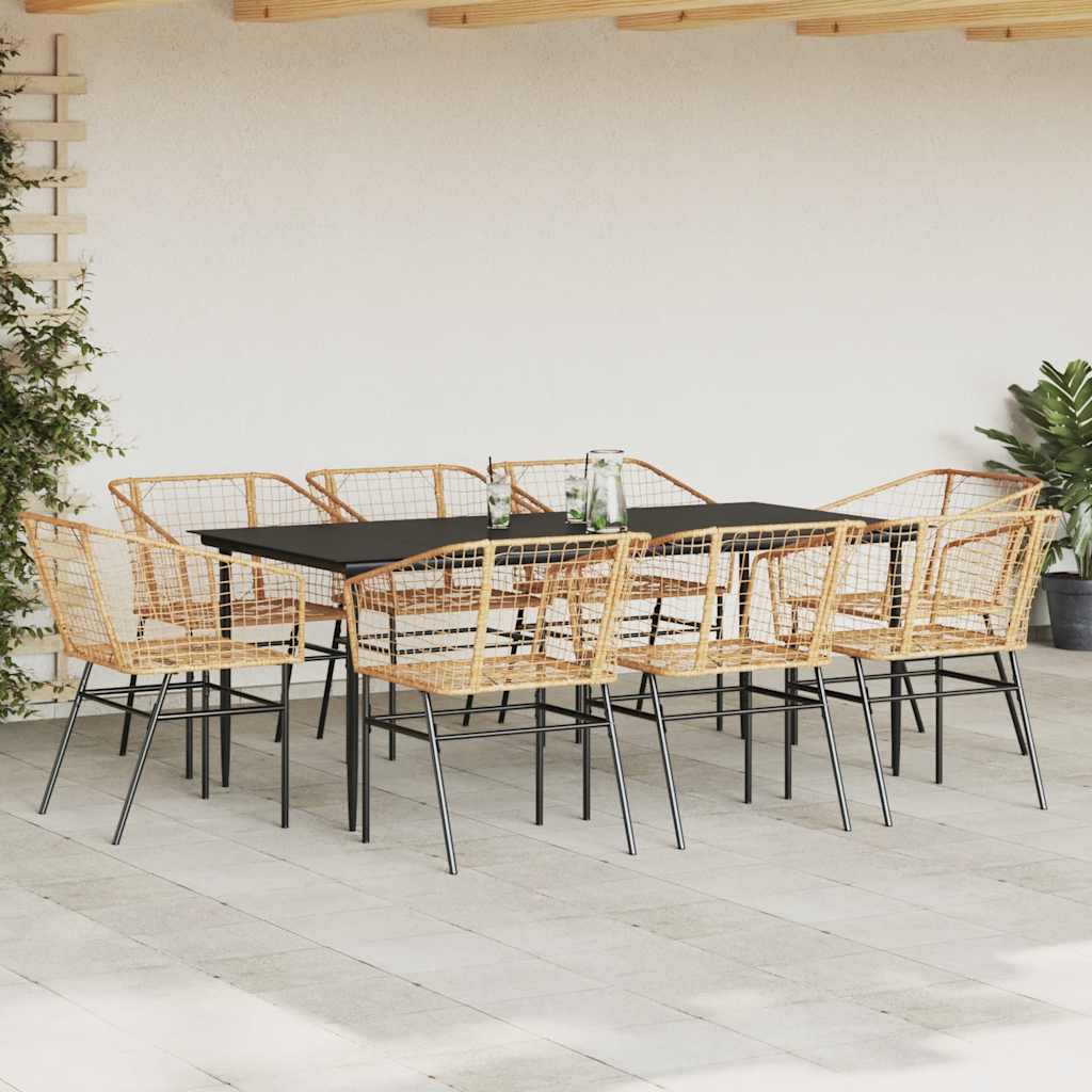 vidaXL 9-delige Tuinset poly rattan glas bruin