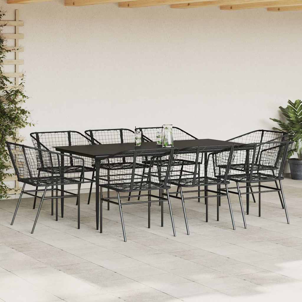 vidaXL 9-delige Tuinset poly rattan glas zwart