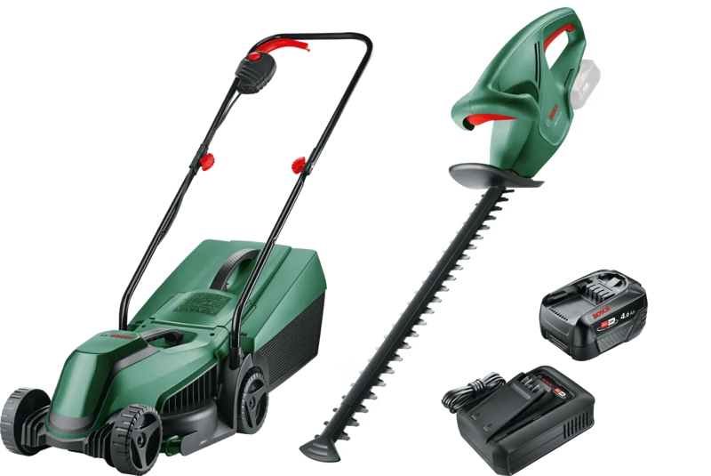 Bosch EasyMower 18V-32-200 +  EasyHedgeCut 18-45 Li +  Starterset 18V 4,0 Ah