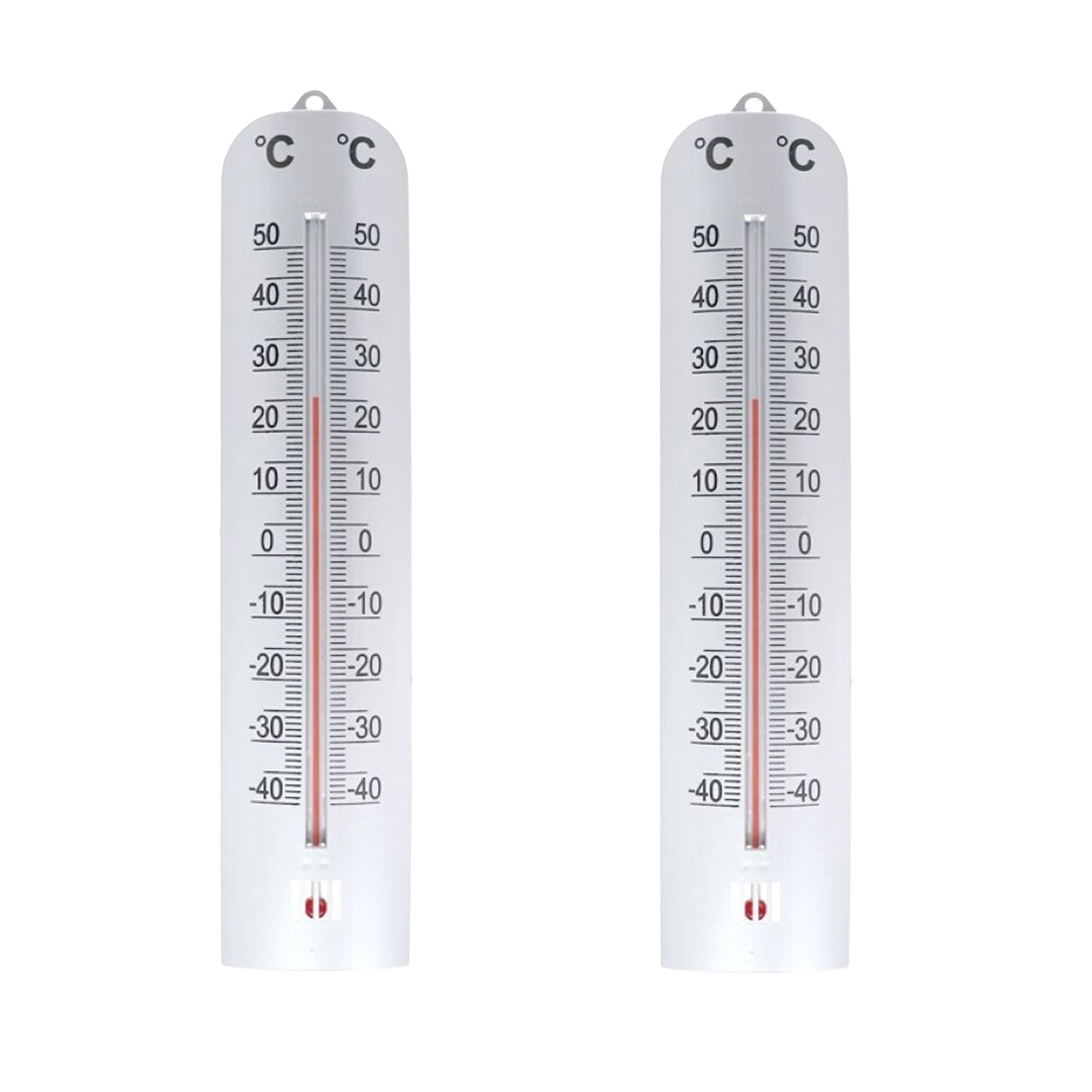 Gerimport Thermometer - 2x - kunststof - 28 x 6 cm - zilver - tot 50 graden Celsius -