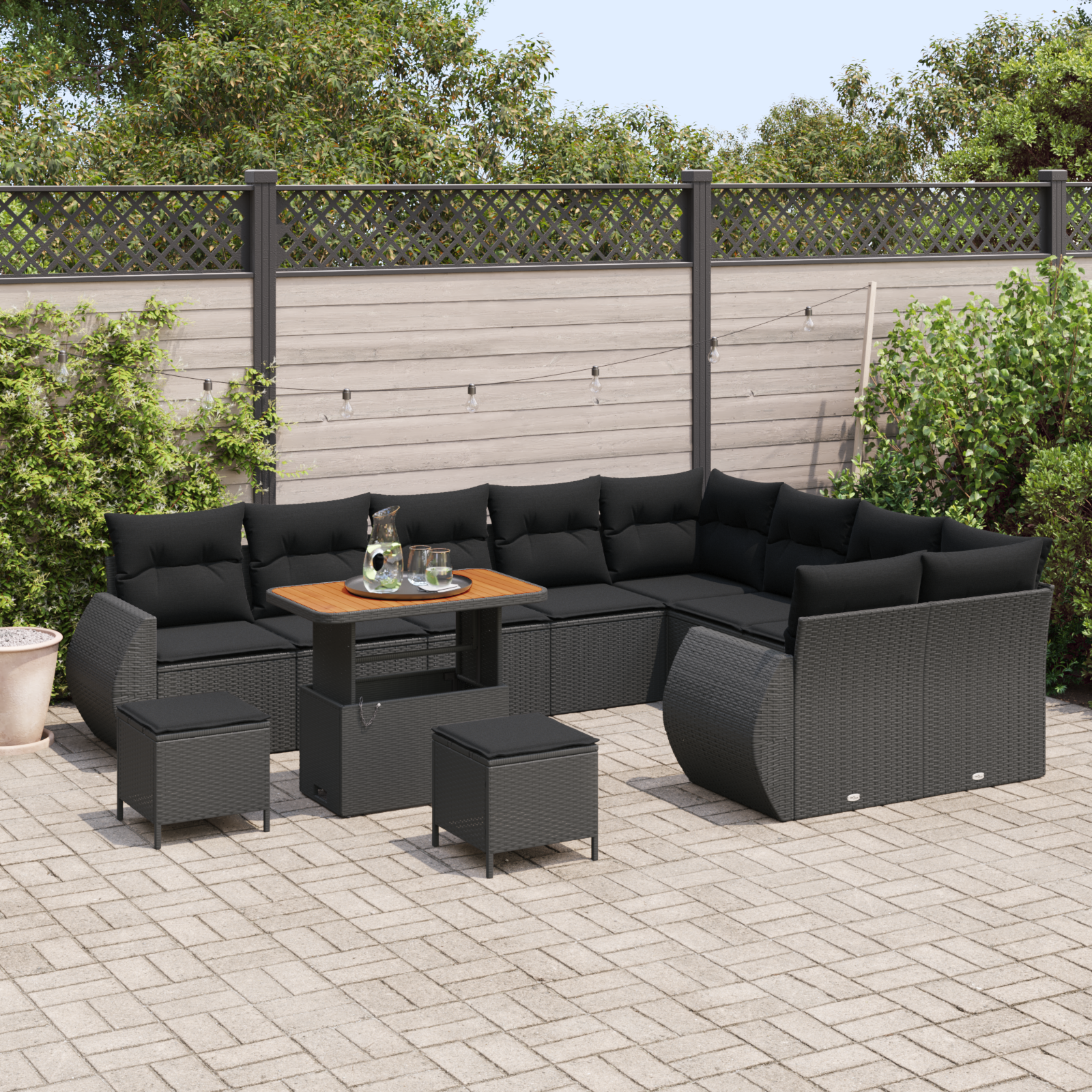 vidaXL 12-delige tuinset met kussens in zwart poly rattan en acacia