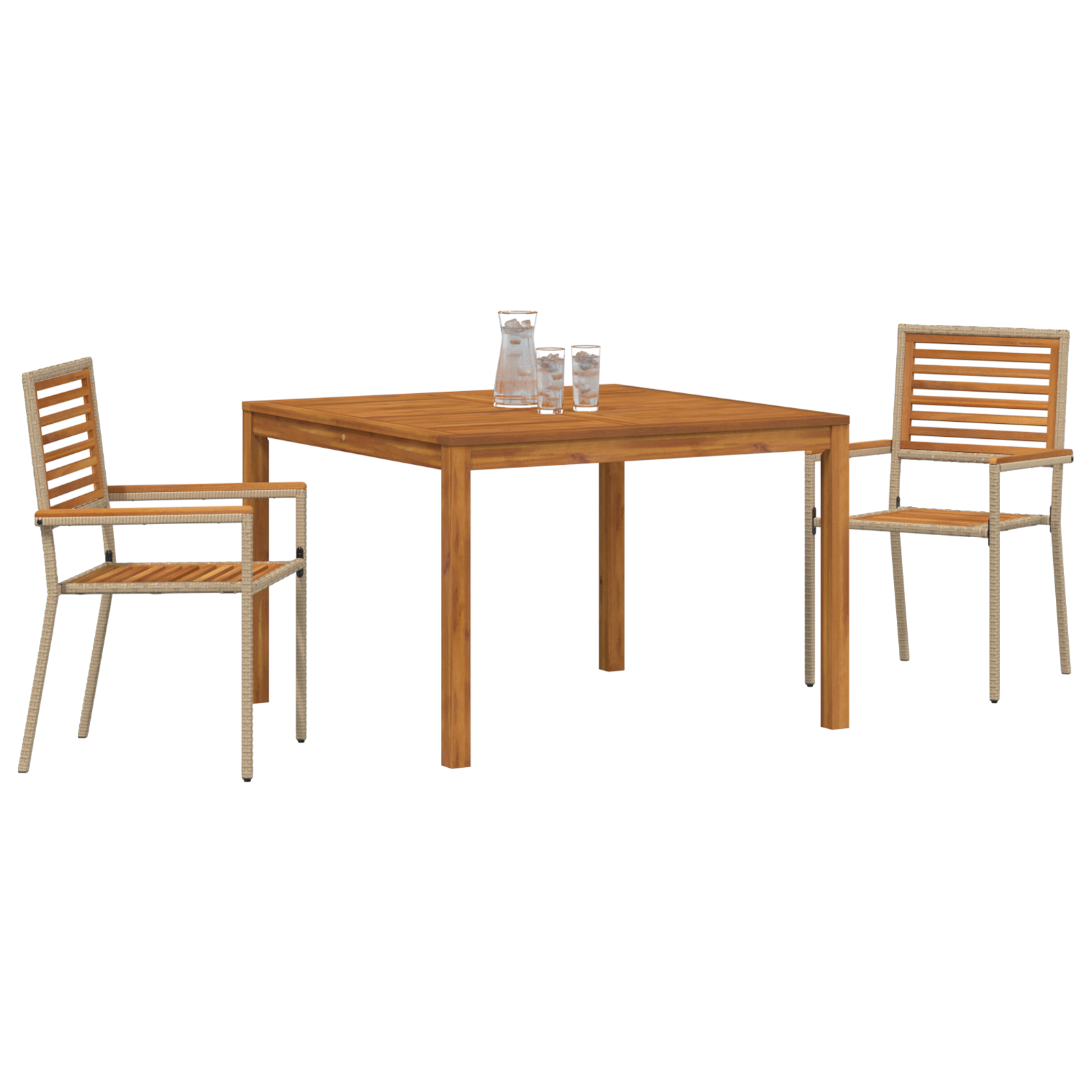 vidaXL 3-delige Tuin Eettafelset in Beige van Poly Rattan en Acacia