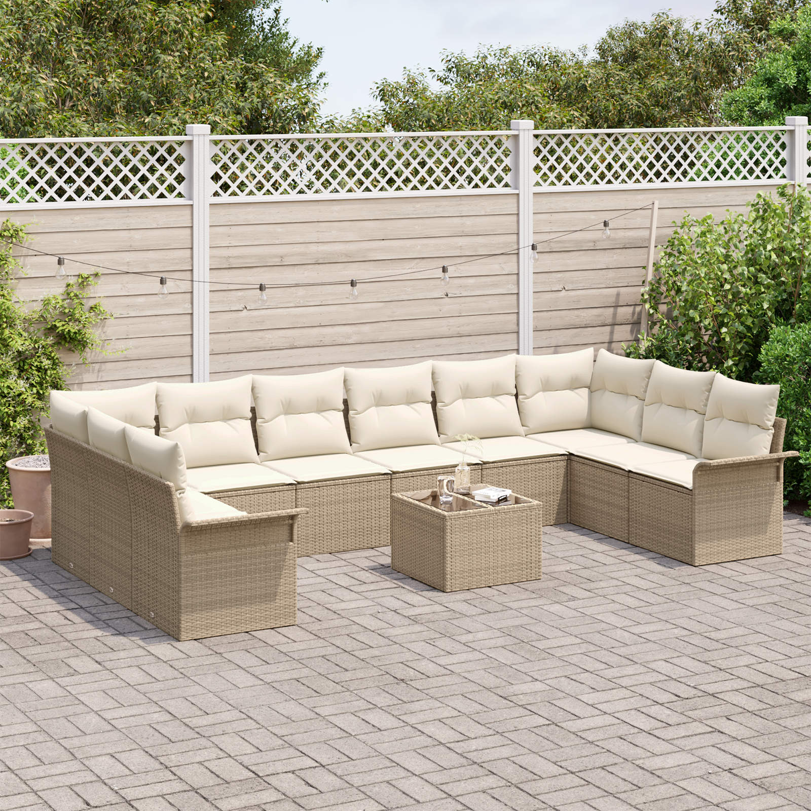vidaXL 11-delige tuinset met kussens bruin poly rattan