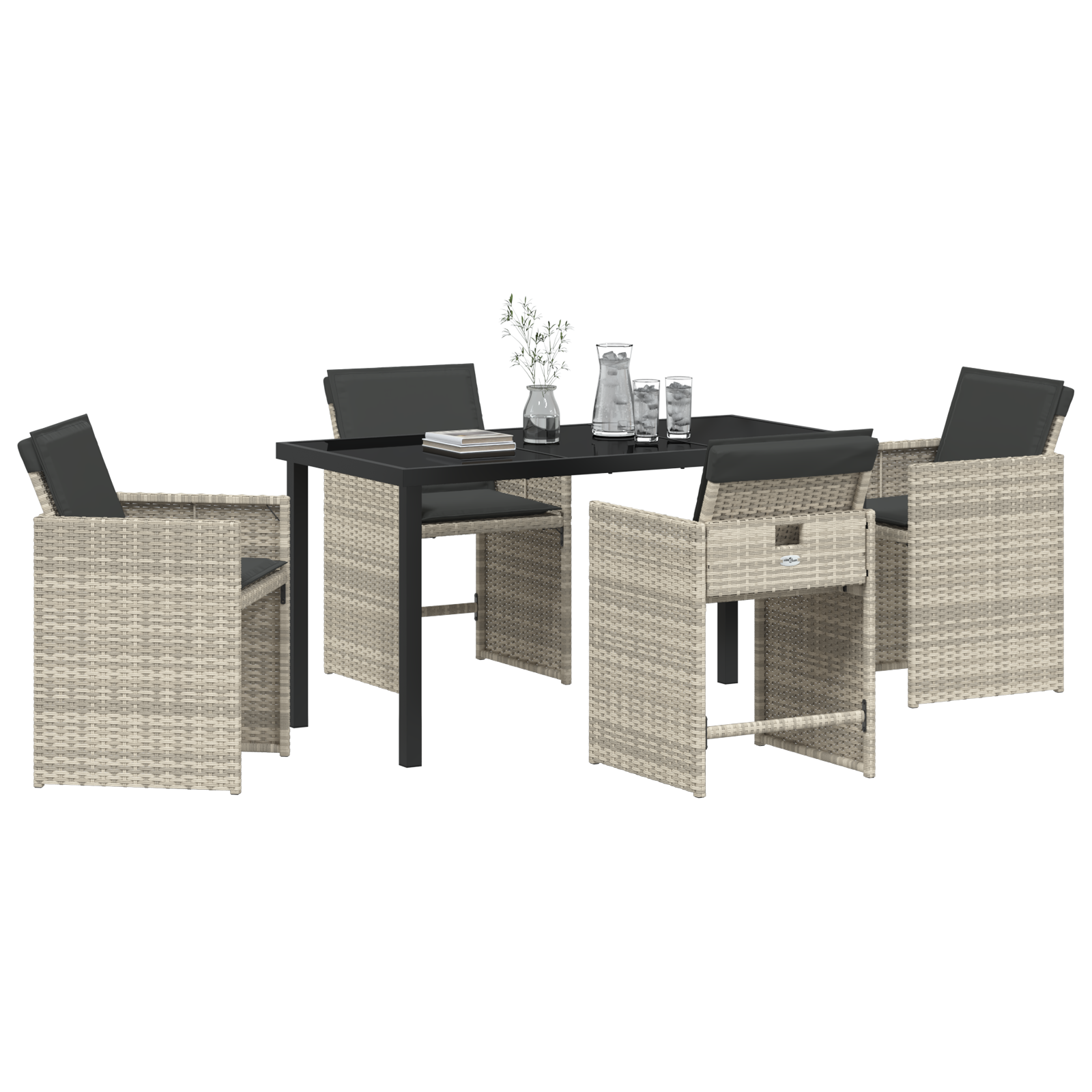 vidaXL 5-delige tuinset met kussens in lichtgrijs poly rattan