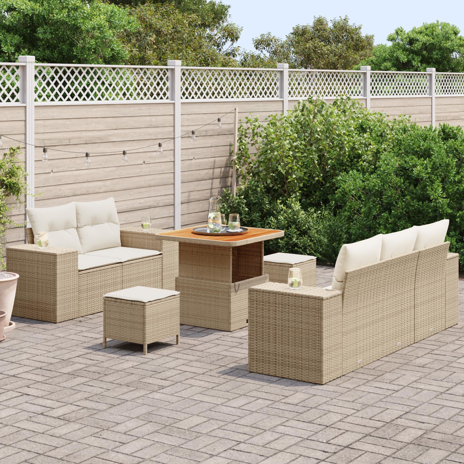 vidaXL 8-delige Tuinbankenset met kussens poly rattan acacia beige